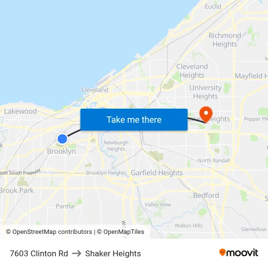 7603 Clinton Rd to Shaker Heights map