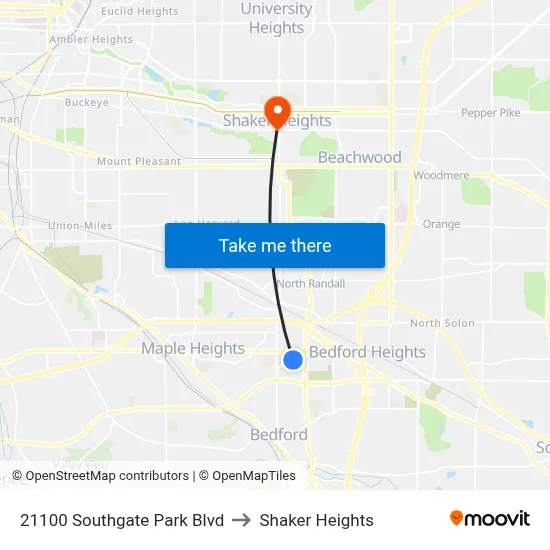 21100 Southgate Park Blvd to Shaker Heights map
