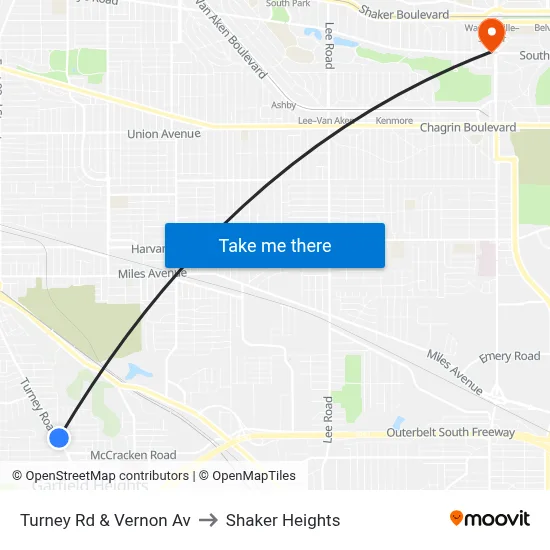 Turney Rd & Vernon Av to Shaker Heights map