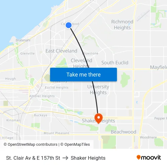 St. Clair Av & E 157th St to Shaker Heights map