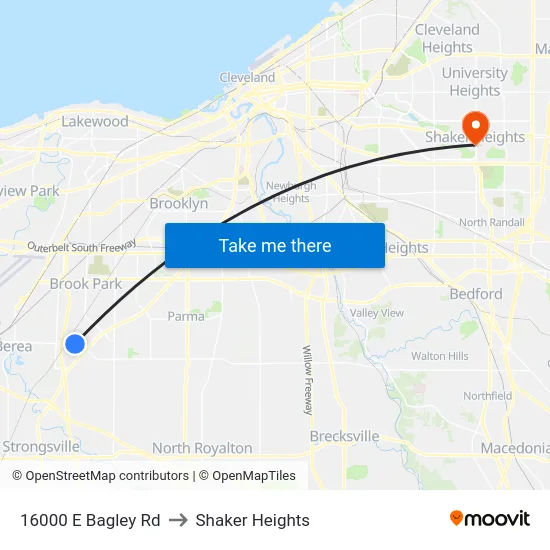 16000 E Bagley Rd to Shaker Heights map