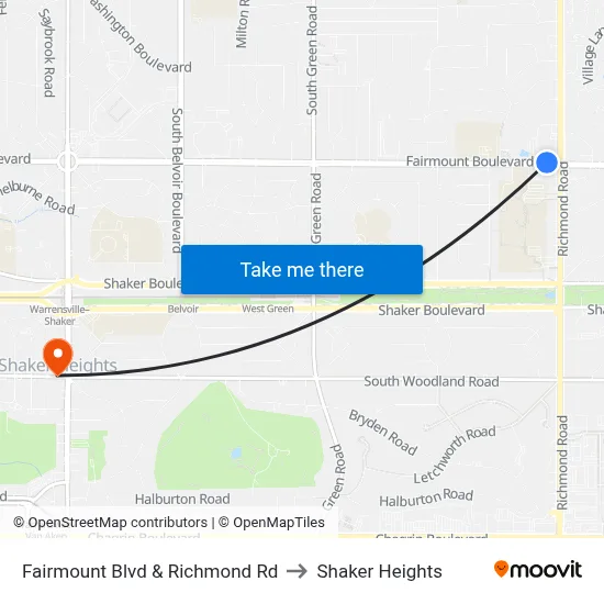 Fairmount Blvd & Richmond Rd to Shaker Heights map
