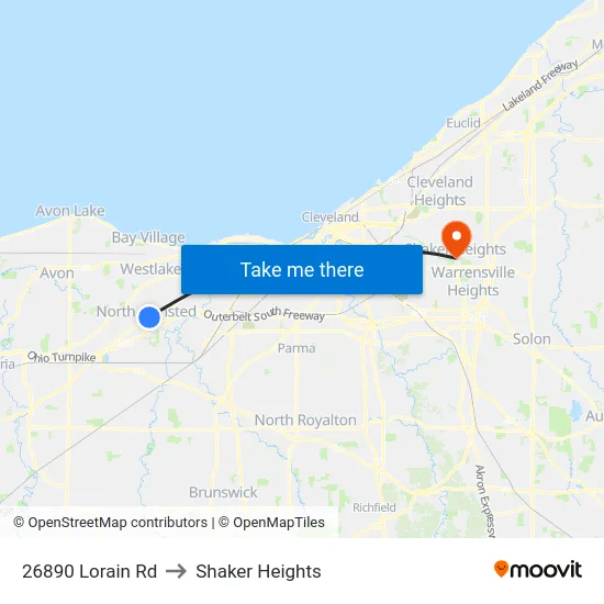 26890 Lorain Rd to Shaker Heights map