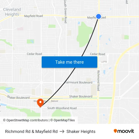 Richmond Rd & Mayfield Rd to Shaker Heights map
