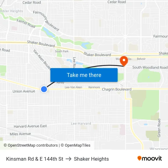 Kinsman Rd & E 144th St to Shaker Heights map