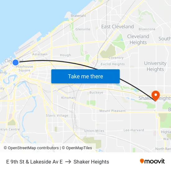 E 9th St & Lakeside Av E to Shaker Heights map