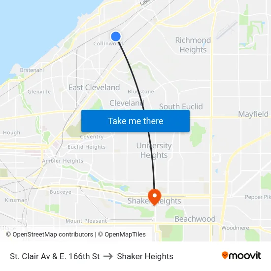 St. Clair Av & E. 166th St to Shaker Heights map