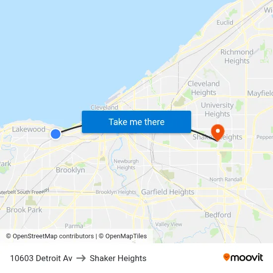 10603 Detroit Av to Shaker Heights map