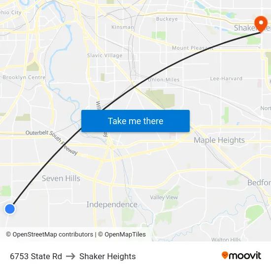 6753 State Rd to Shaker Heights map