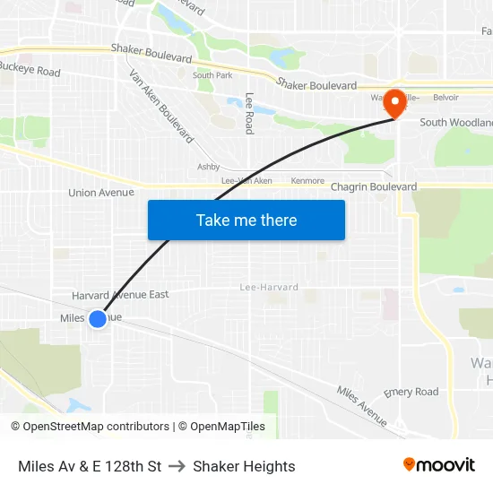 Miles Av & E 128th St to Shaker Heights map