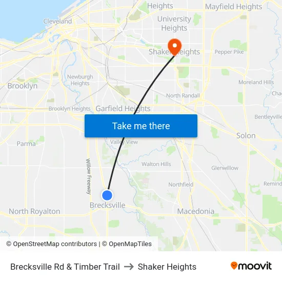 Brecksville Rd & Timber Trail to Shaker Heights map