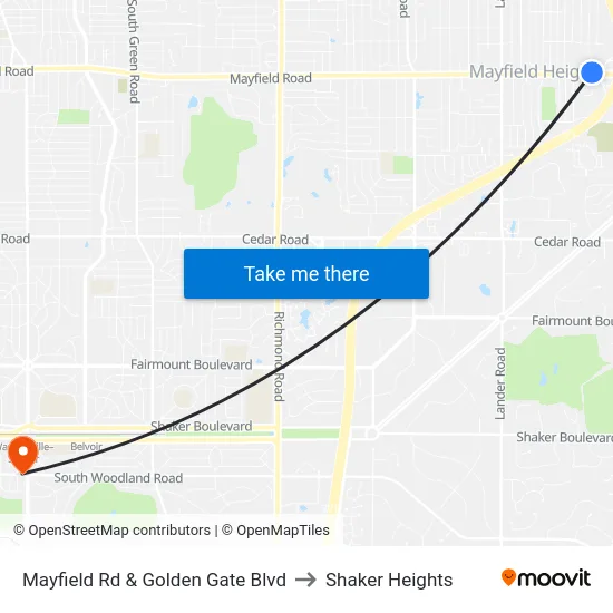 Mayfield Rd & Golden Gate Blvd to Shaker Heights map