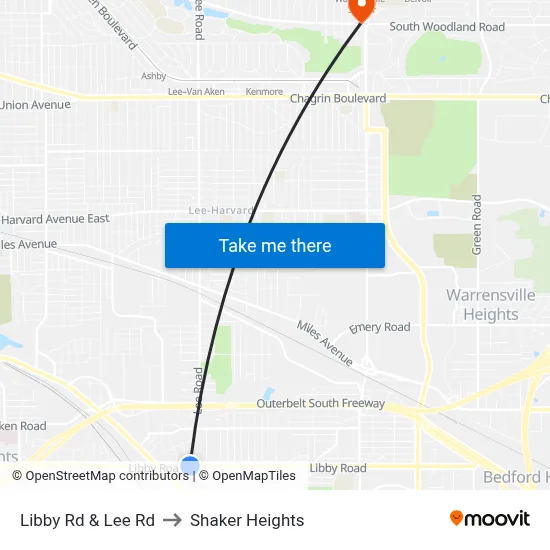 Libby Rd & Lee Rd to Shaker Heights map
