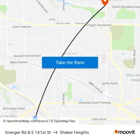 Granger Rd & E 141st St to Shaker Heights map