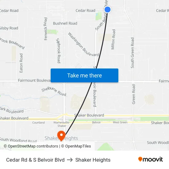 Cedar Rd & S Belvoir Blvd to Shaker Heights map