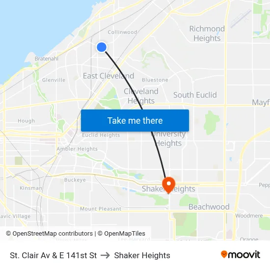 St. Clair Av & E 141st St to Shaker Heights map