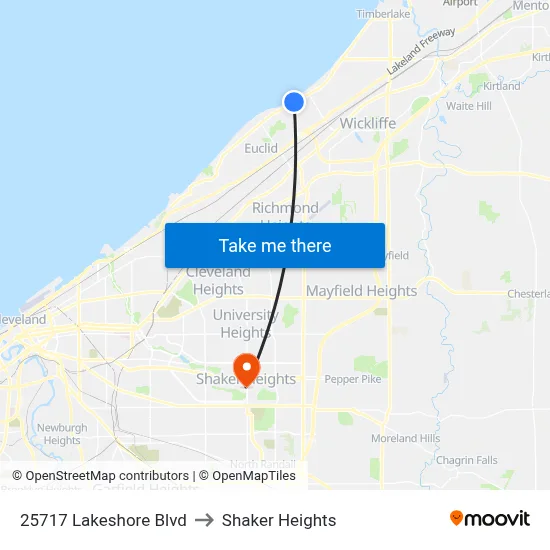 25717 Lakeshore Blvd to Shaker Heights map