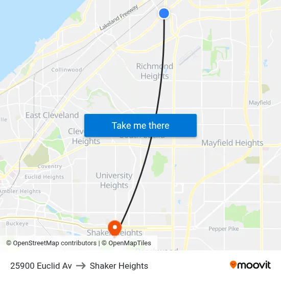 25900 Euclid Av to Shaker Heights map