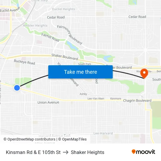 Kinsman Rd & E 105th St to Shaker Heights map
