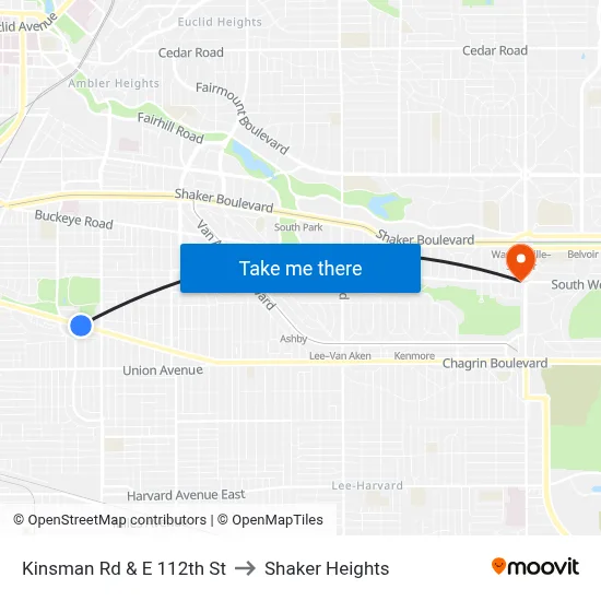 Kinsman Rd & E 112th St to Shaker Heights map