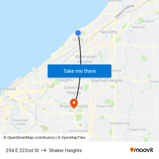 254 E 222nd St to Shaker Heights map