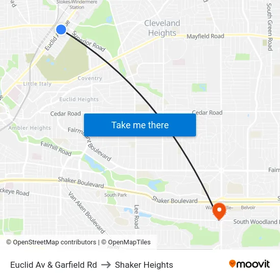 Euclid Av & Garfield Rd to Shaker Heights map