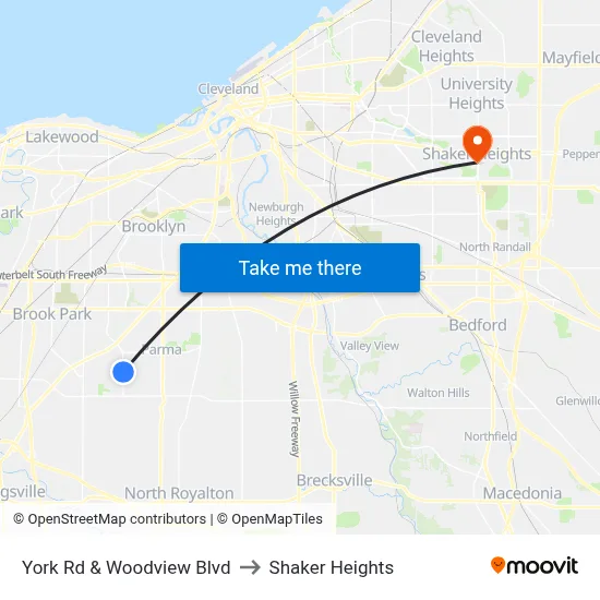 York Rd & Woodview Blvd to Shaker Heights map