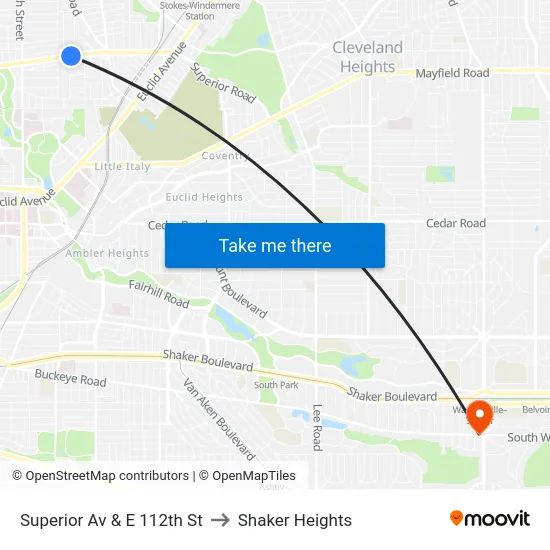Superior Av & E 112th St to Shaker Heights map