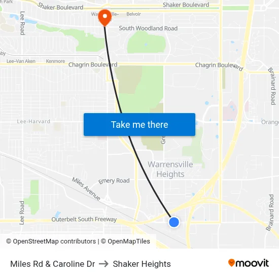 Miles Rd & Caroline Dr to Shaker Heights map