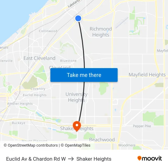 Euclid Av & Chardon Rd W to Shaker Heights map
