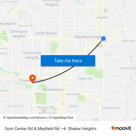 Som Center Rd & Mayfield Rd to Shaker Heights map