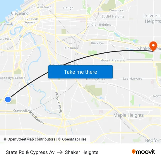 State Rd & Cypress Av to Shaker Heights map