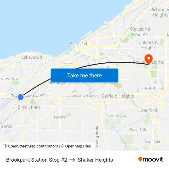 Brookpark Station Stop #2 to Shaker Heights map