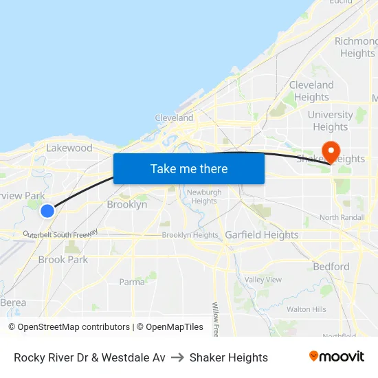 Rocky River Dr & Westdale Av to Shaker Heights map