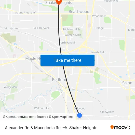 Alexander Rd & Macedonia Rd to Shaker Heights map