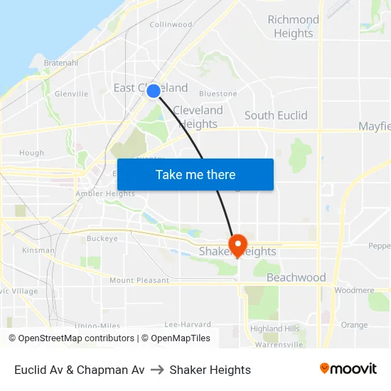 Euclid Av & Chapman Av to Shaker Heights map