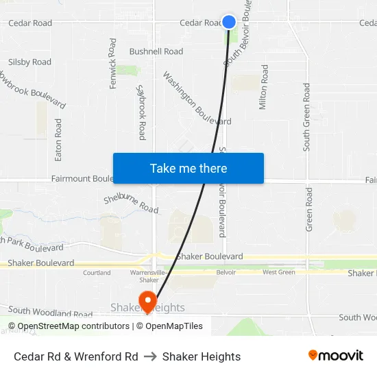 Cedar Rd & Wrenford Rd to Shaker Heights map