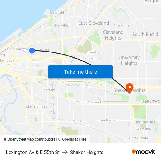 Lexington Av & E 55th St to Shaker Heights map