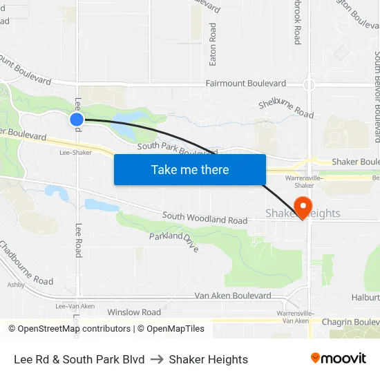 Lee Rd & South Park Blvd to Shaker Heights map