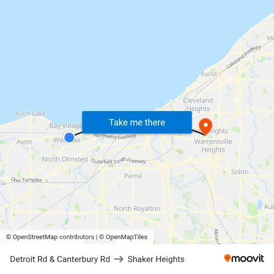 Detroit Rd & Canterbury Rd to Shaker Heights map