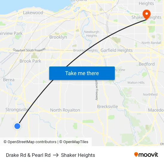 Drake Rd & Pearl Rd to Shaker Heights map