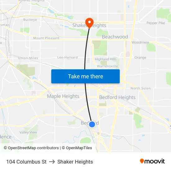 104 Columbus St to Shaker Heights map