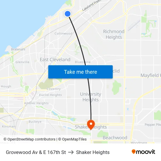Grovewood Av & E 167th St to Shaker Heights map