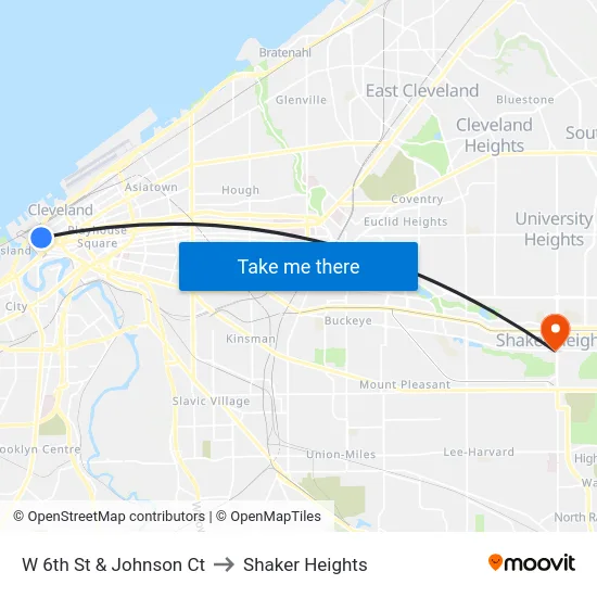 W 6th St & Johnson Ct to Shaker Heights map