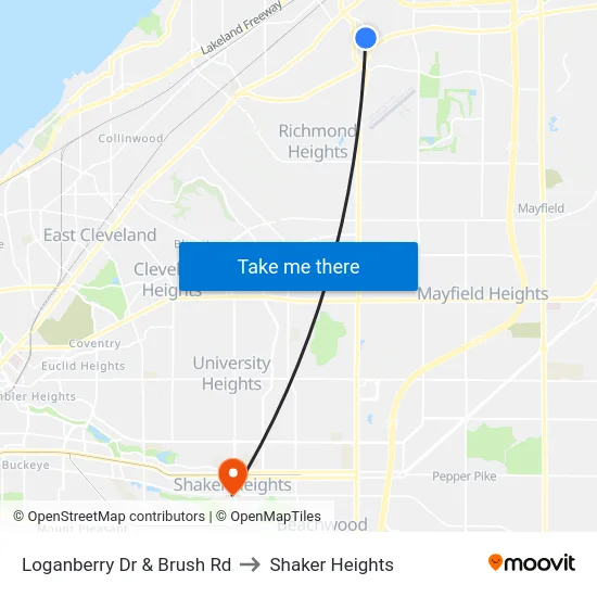 Loganberry Dr & Brush Rd to Shaker Heights map