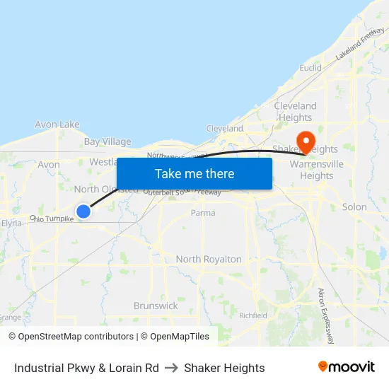 Industrial Pkwy & Lorain Rd to Shaker Heights map
