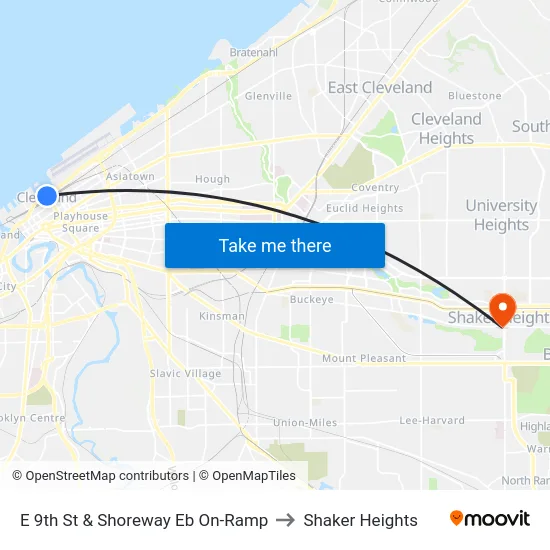E 9th St & Shoreway Eb On-Ramp to Shaker Heights map