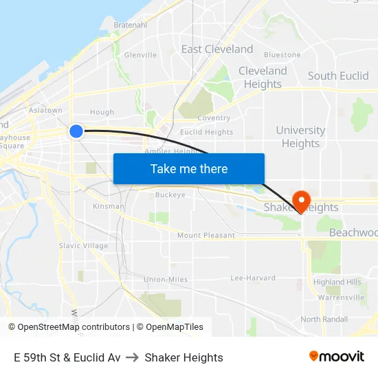 E 59th St & Euclid Av to Shaker Heights map