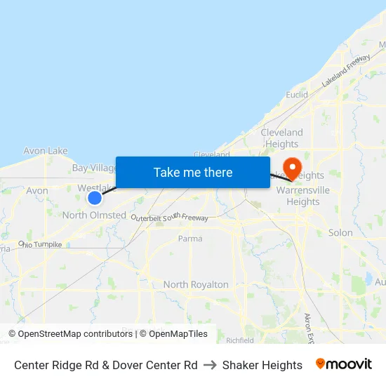 Center Ridge Rd & Dover Center Rd to Shaker Heights map