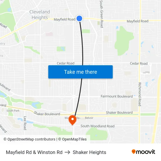 Mayfield Rd & Winston Rd to Shaker Heights map